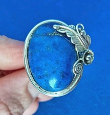 Sterling Silver & Large Oval Cabochon Blue Stone Lapis Lazuli ? Ring 925 Size Q
