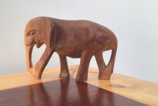 VINTAGE HAND CARVED AFRICAN WOODEN ELEPHANT SCULPTURE FIGURINE ORNAMENT  KENYA