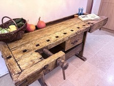 Vintage Solid Pine Wood Workbench Rustic Industrial Table Kitchen Island Factory