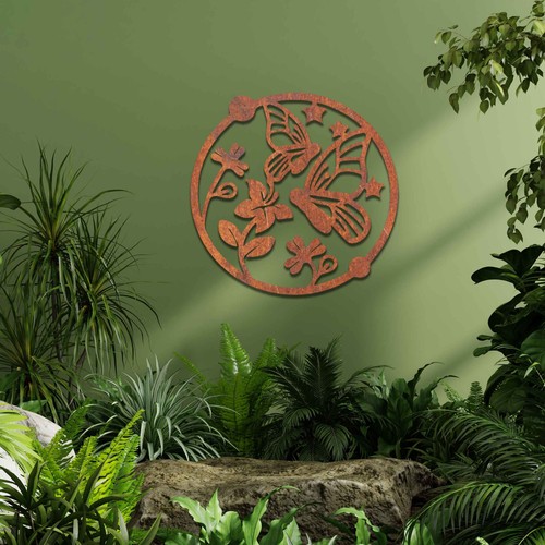 Metal butterfly flowers art - &,