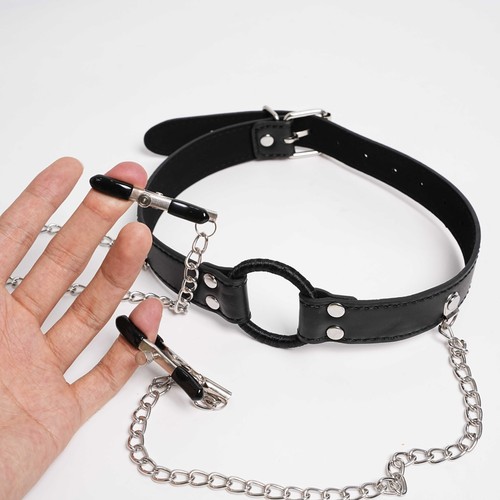 Metal breast clamp mouth gag - breast,