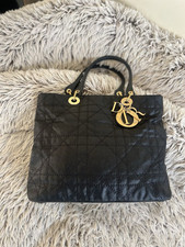 Beautiful Authentic Dior Cannage Lady Dior Tote in Black Cloth & Gold Hardware