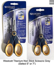 Westcott Titanium Non Stick Straight Scissors Grey (Select 5” or 7”) Length