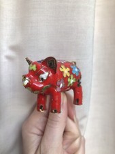 Vintage Cloisonne Pig Figure Figurine Cute Kitsch Colourful