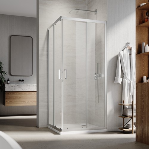 Sliding corner entry shower - corner,