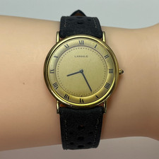 Vintage Seiko Lassale 5A54-0340 Qz Watch Leather strap Roman Dial Japan#033B