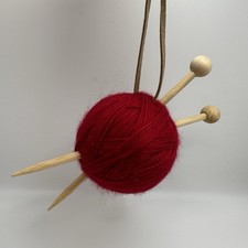 Red Yarn And Wood Needles Knitting Crochet Christmas Ornament 6"
