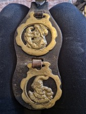 #vintage Horse Brass Punch & Judy On Leather Strqp