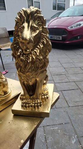 Large lion statue 35cm gold - statue,