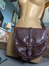 Viyella Vintage 80s  Mock Crocodile Skin Brown Cross Body Leather  Bag