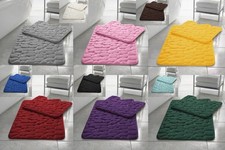 Non Slip 2PC Pebble Bath Mat Set Pedestal Super Soft Toilet Bathroom Rugs
