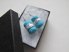 Miniature Craft I Love Knitting  Turquoise Wool Charm Earrings - Handmade in UK