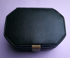 TRAVELLING JEWELLERY CASE. FAUX BLACK LEATHER. 5.5 X 3.5 X 2.25. NEW UN-USED.