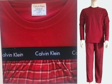 Calvin Klein Men's Pyjama Set Long Sleeve Top Plaid Check CK Print Bottom L XL