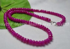 Natural 5x8mm Faceted Rose Jade Rondelle Gems Beads Necklace Silver Clasp 14-36"