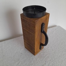 Handmade Rustic Candle Holder Wood & Metal with handle Fits 3" Church Candle