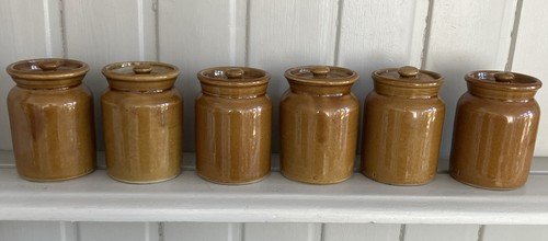 Vintage six brown stoneware - six,