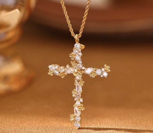 14k gold plated cross pendant - gold,