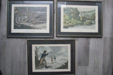 3 OLD HUNTING SCENE PICTURES  SHOOTING AND FISHING