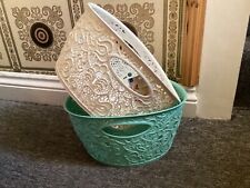 2 x CURVER VICTORIA lace effect storage baskets, white & sea blue