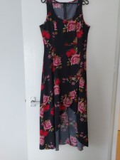 Black With Flowers Dipped Hem Wrap Summer Dress Size L SHEIN New No Tags
