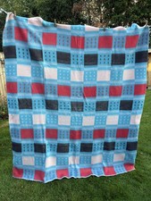 Vintage 70s Tetem retro print blanket turquoise blue camper van throw 72×64"