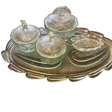 Art Deco Green Glass 5 Piece 'Rutland' Dressing Table Set by Bagley