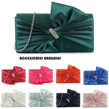 Women's Satin Pleated Clutch Bag Evening Bridal Wedding Party Prom Handbag Chain