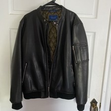 Zara Man Black Faux Leather Jacket USA XXL Full Front Zip Up