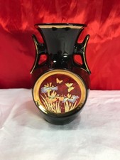 THE ART OF CHOKIN 24K GOLD EDGED BLACK VASE WITH BUTTERFLY DESIGN
