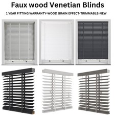 Faux wood Wooden Window Venetian Blinds with Tape 50mm Slats Trimmable Blinds