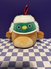 Squishmallows Avery The Duck 4.5” Soft Toy Wearing Red Black Plaid Trapper Hat