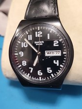 Swatch 936 Men's Watch. Day/Date. Classic.  Understated. Leather Strap