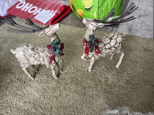 Deer statues with red bows - deer,