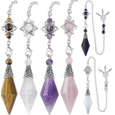 Crystal Point Prism Pendulum with Dream Catcher & Merkaba Star Dowsing Pendant