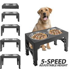 Large Dog Food Feeding Stand Station Stainless Steel Double Raised Bowls Feeding