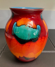 Vintage 1970s Poole Pottery Hand Painted Volcano Vase