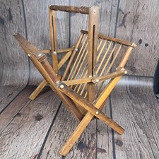 VTG Wooden MCM Magazine Rack Folding Collapsible Solid Wood Spindles Yarn Craft