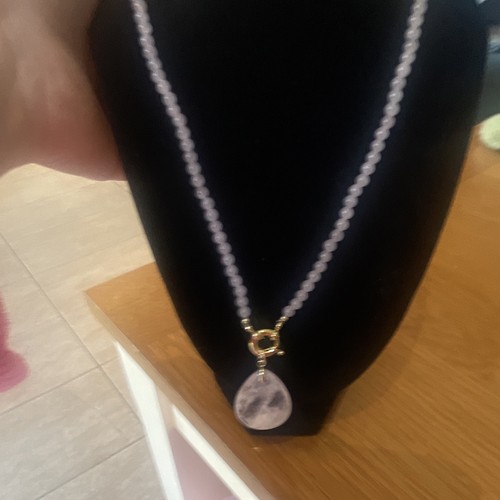 Pink quartz beaded necklace - pink,