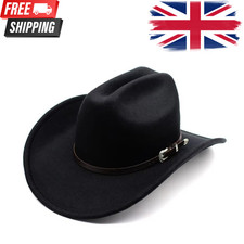 Vintage Western Cowboy Hat Men Gentleman Lady Cowgirl Leather Wide Brim Sombrero