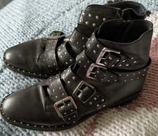 Topshop Amy Black Studded Buckle Boots Size Eu 40