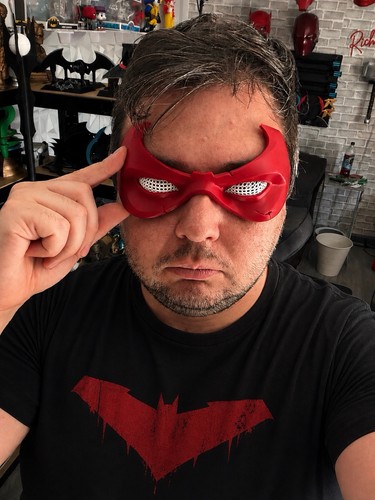 Red hood printed mask - red, –
