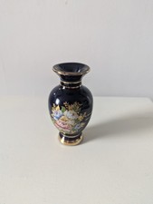 Hand Made in Greece Mini Vase, Cobalt Blue, 24K Gold, 11cm, Floral