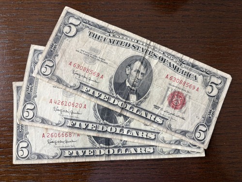 1963 five dollar bill - bill, red