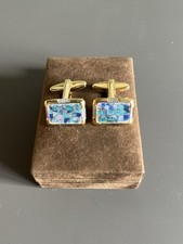 Australian Opal Cufflinks in Gold Coloured Surround mosaic cut opal design