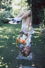 35mm Slide - Girl Hanging Upside Down On Swing, 1988