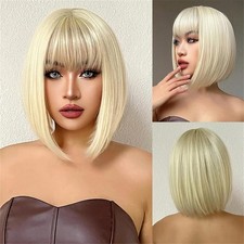 Bob Straight Cosplay Wigs With Fringe Blonde Soft Layered Heat Resistant Hair