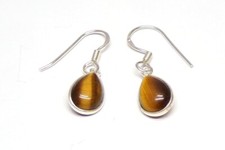 Handmade 925 Sterling Silver Teardrop Tigers Eye Drop Earrings 27 x 8mm Gift Bag