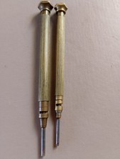 2 x Vintage brass precision watchmakers screwdrivers used