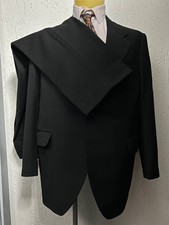 Men’s 1950s Black Two Button Suit Vintage European Stroller Wool 42 Large